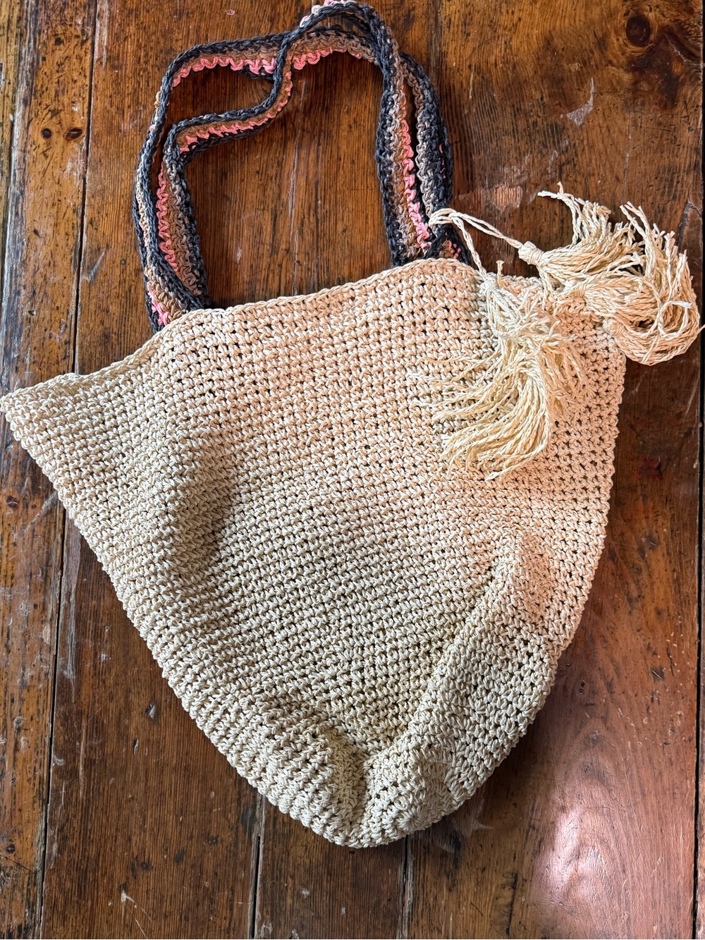 Haute Hippie Cream Raffia Tote Bag with Multicolor Straps